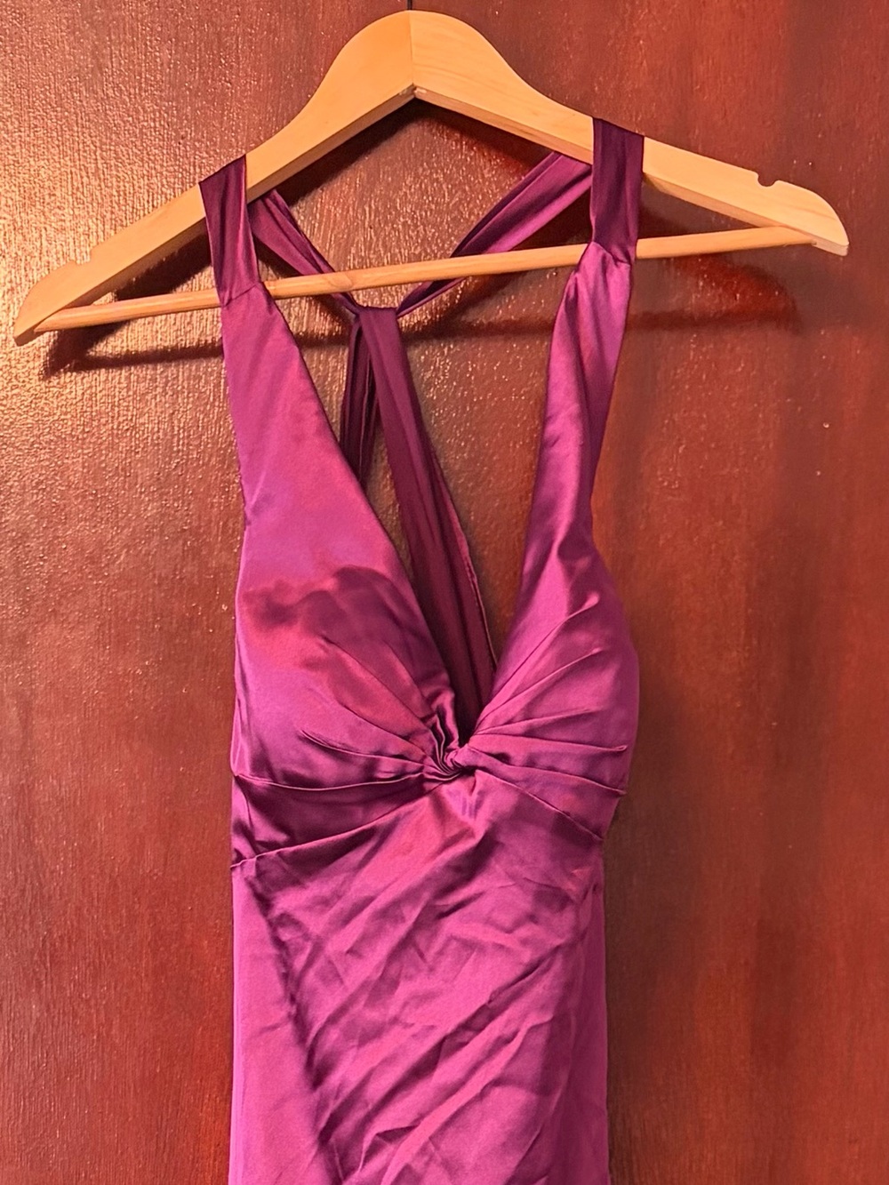 Purple Satin Twist-Front Dress